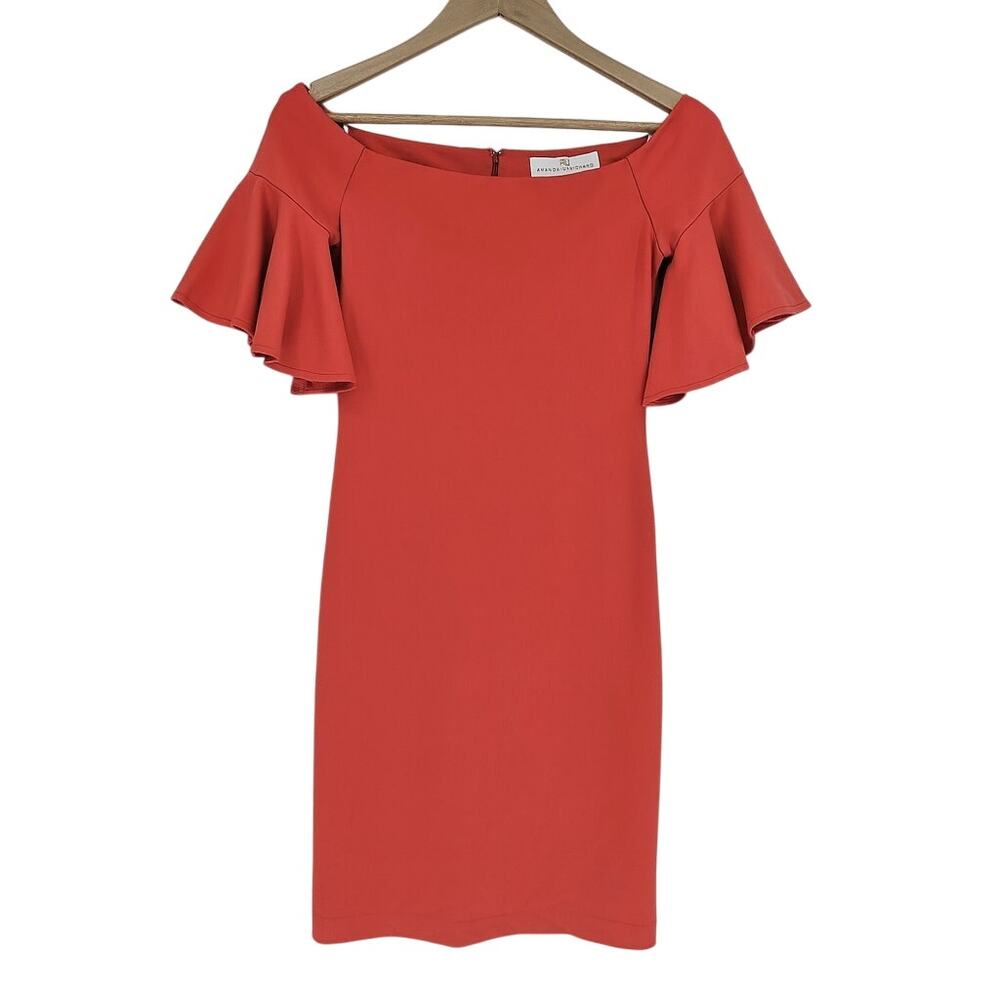 Amanda Uprichard Coral Off Shoulder Ruffle Sleeve Dress Size S Elegant Chic‎